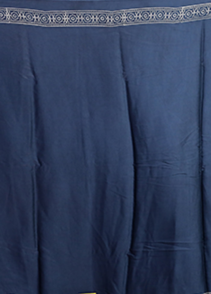 Blue Printed Pure Silk Saree Without Blouse Piece