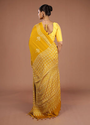 Yellow Printed Pure Silk Saree Without Blouse Piece