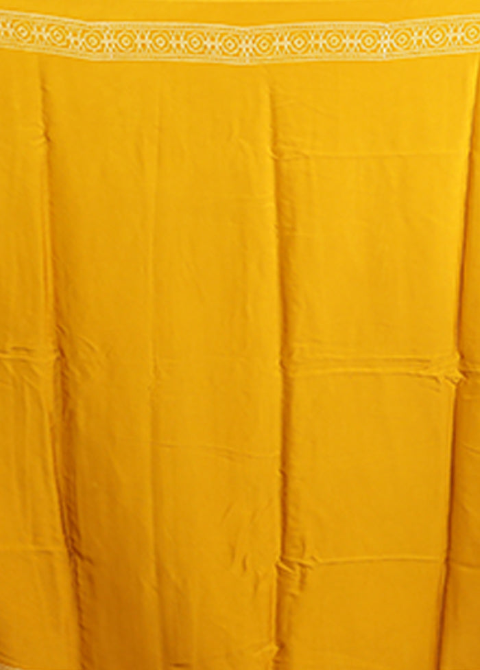Yellow Printed Pure Silk Saree Without Blouse Piece