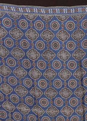 Blue Printed Pure Silk Saree Without Blouse Piece