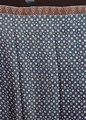 Blue Printed Pure Silk Saree Without Blouse Piece
