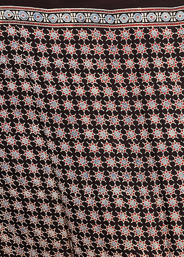 Black Printed Pure Silk Saree Without Blouse Piece