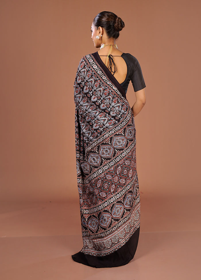 Black Printed Pure Silk Saree Without Blouse Piece