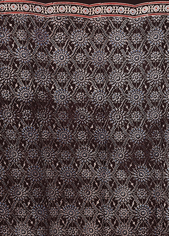 Black Printed Pure Silk Saree Without Blouse Piece