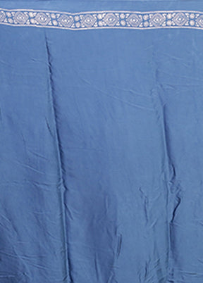 Blue Printed Pure Silk Saree Without Blouse Piece