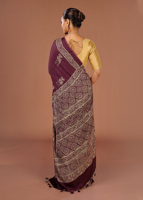 Purple Printed Pure Silk Saree Without Blouse Piece