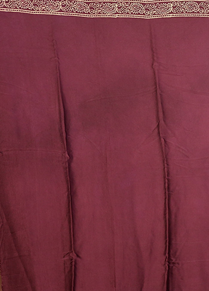 Purple Printed Pure Silk Saree Without Blouse Piece