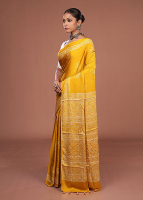 Yellow Printed Pure Silk Saree Without Blouse Piece