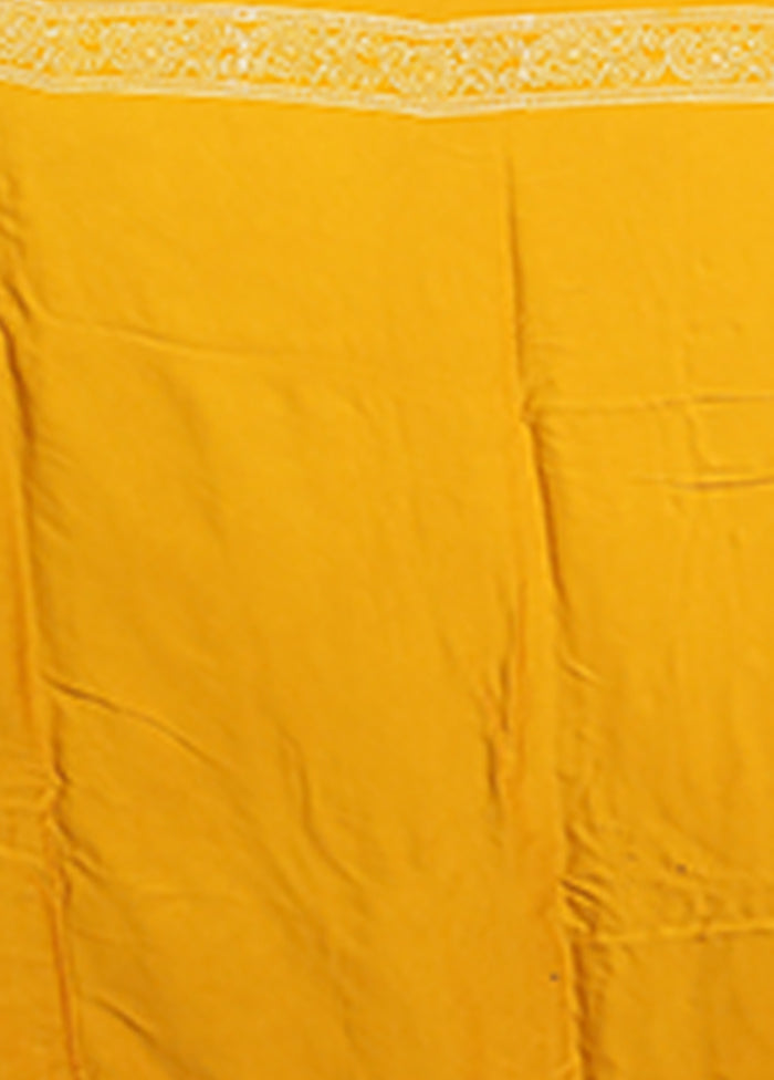 Yellow Printed Pure Silk Saree Without Blouse Piece