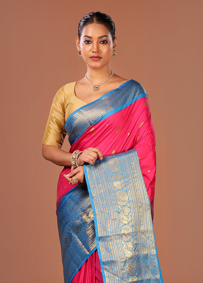 Pink Gadwal Silk Saree Without Blouse Piece