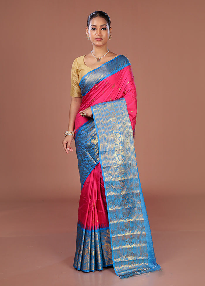 Pink Gadwal Silk Saree Without Blouse Piece
