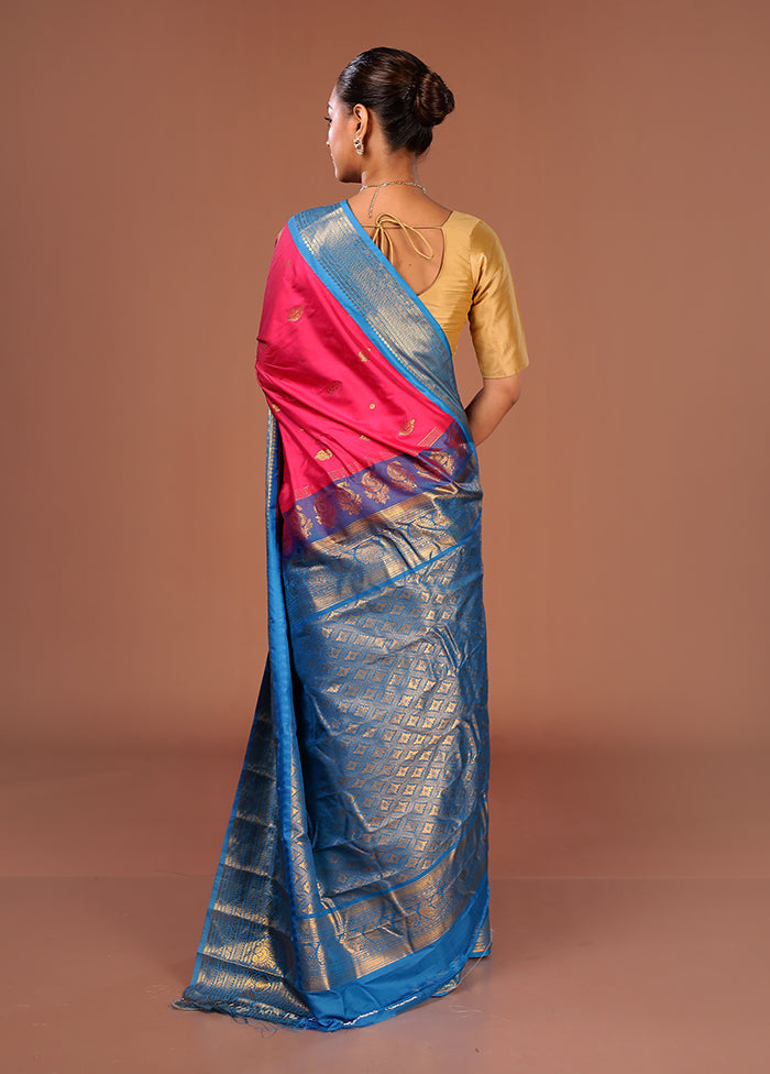 Pink Gadwal Silk Saree Without Blouse Piece