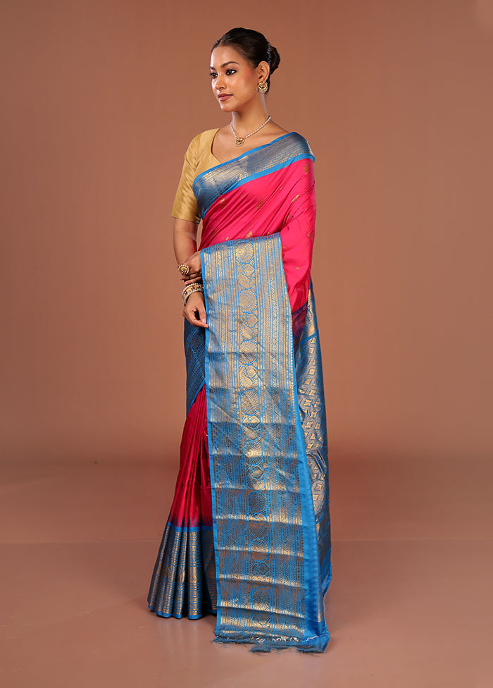 Pink Gadwal Silk Saree Without Blouse Piece