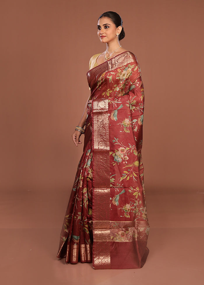 Maroon Tussar Silk Saree With Blouse Piece