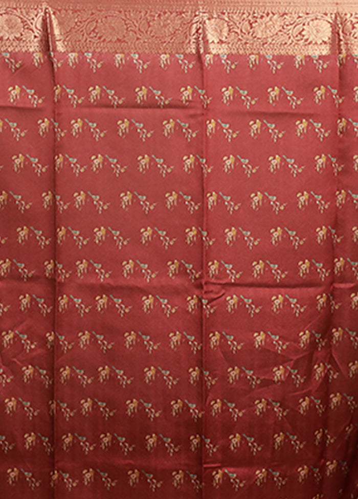 Maroon Tussar Silk Saree With Blouse Piece