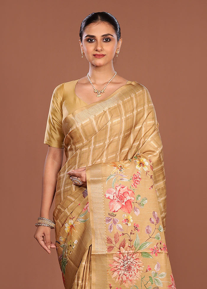 Yellow Tussar Silk Saree With Blouse Piece
