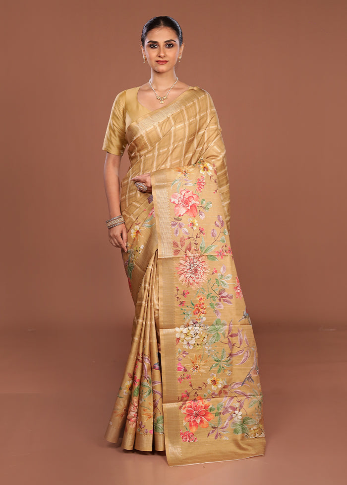 Yellow Tussar Silk Saree With Blouse Piece