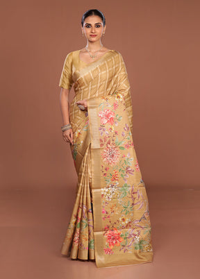 Yellow Tussar Silk Saree With Blouse Piece