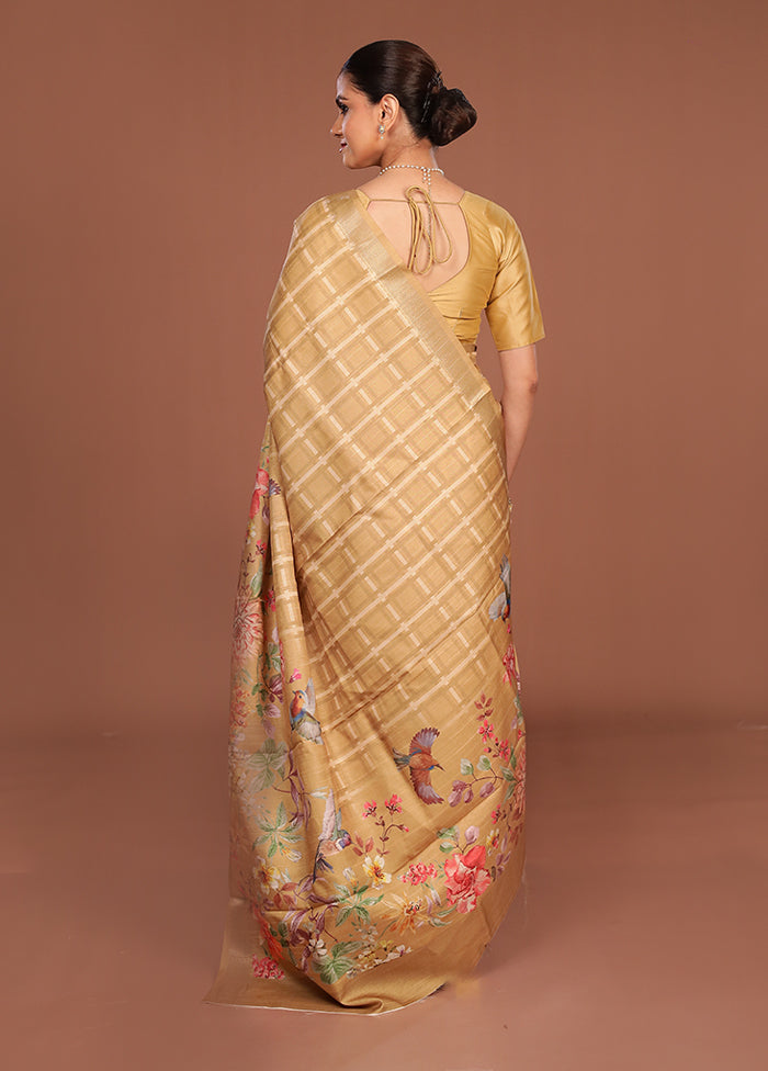 Yellow Tussar Silk Saree With Blouse Piece