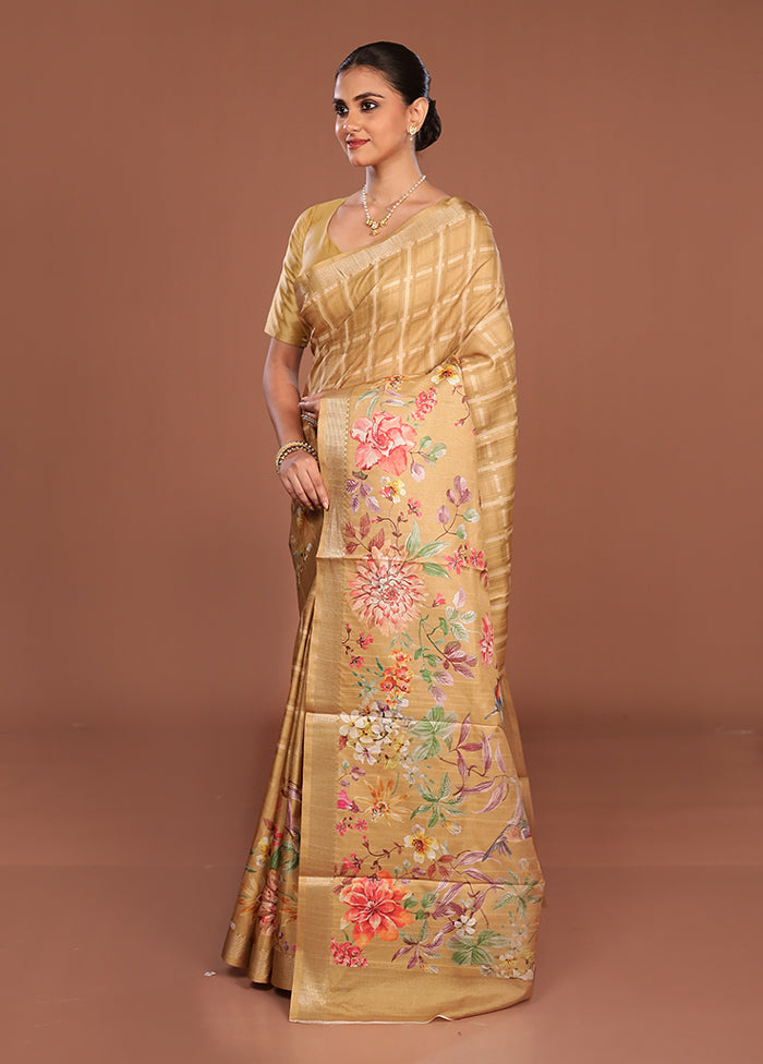 Yellow Tussar Silk Saree With Blouse Piece