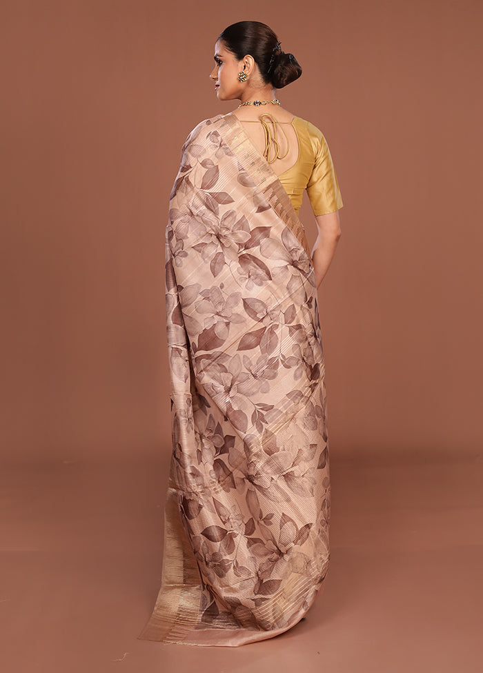 Cream Tussar Silk Saree With Blouse Piece