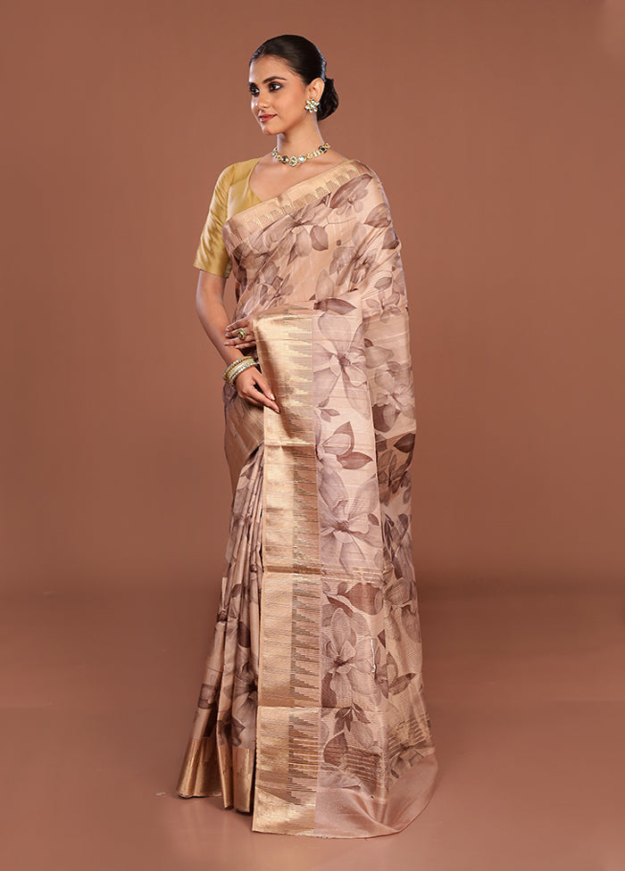 Cream Tussar Silk Saree With Blouse Piece