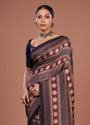 Maroon Tussar Silk Saree With Blouse Piece