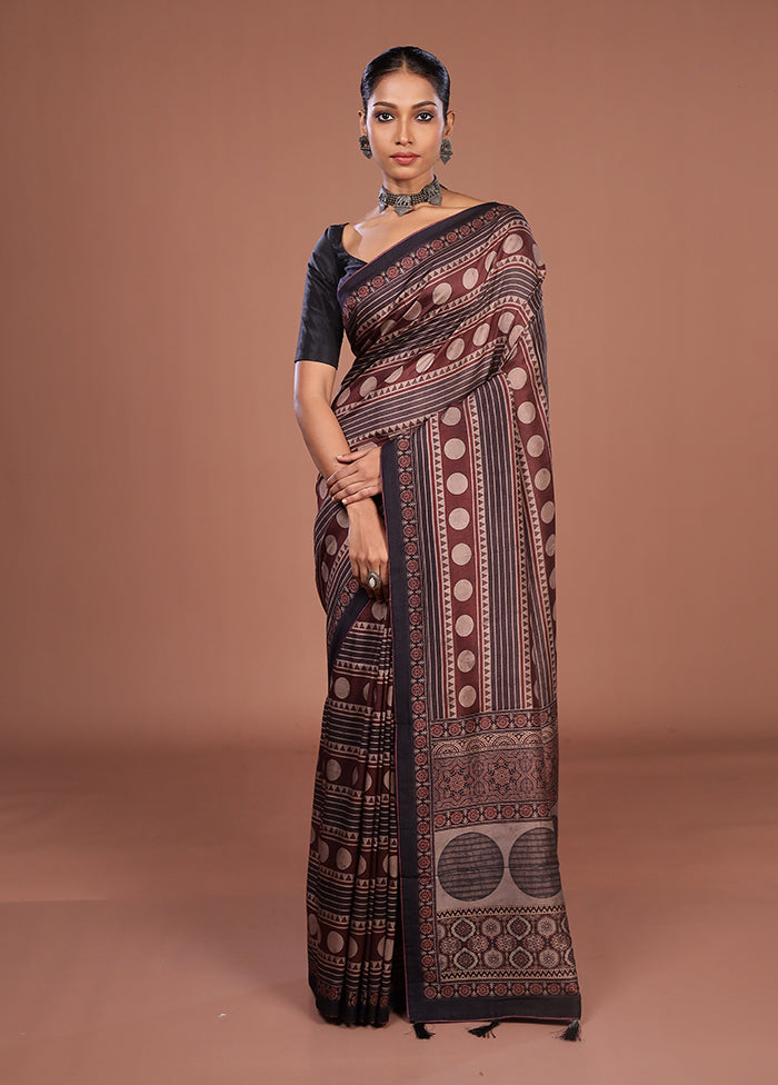 Maroon Tussar Silk Saree With Blouse Piece