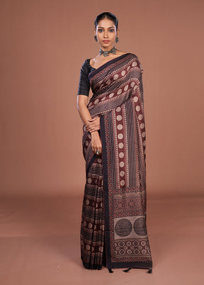 Maroon Tussar Silk Saree With Blouse Piece