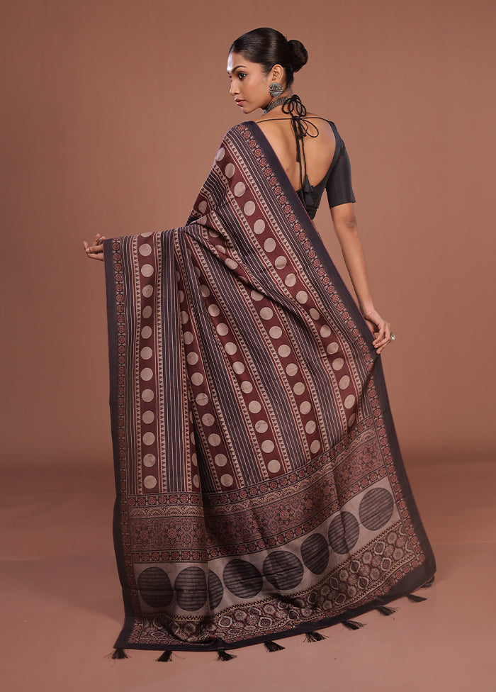Maroon Tussar Silk Saree With Blouse Piece
