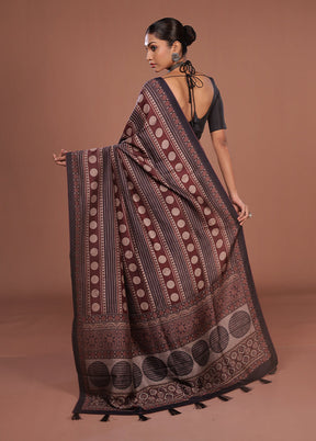 Maroon Tussar Silk Saree With Blouse Piece