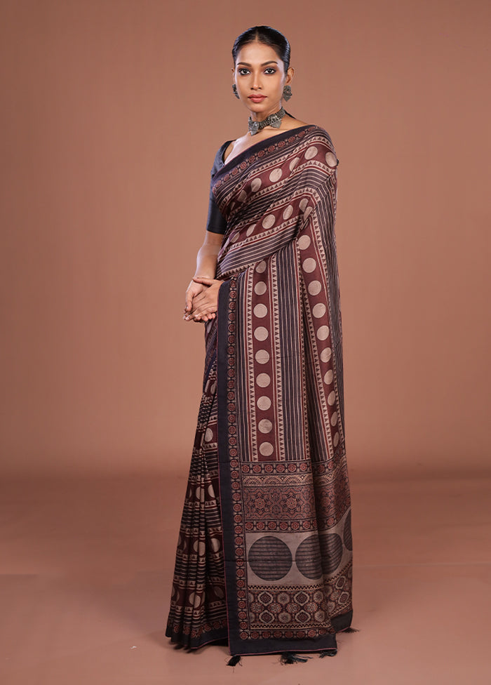Maroon Tussar Silk Saree With Blouse Piece
