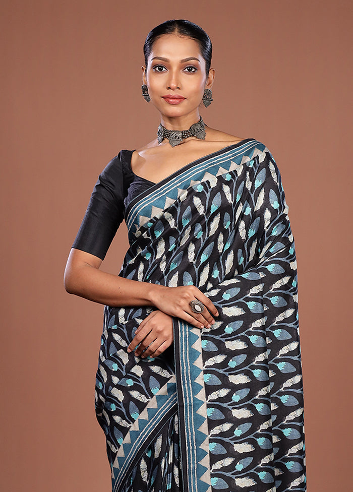 Black Tussar Silk Saree With Blouse Piece