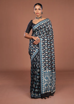 Black Tussar Silk Saree With Blouse Piece