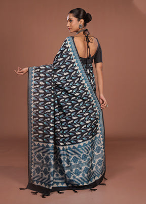 Black Tussar Silk Saree With Blouse Piece