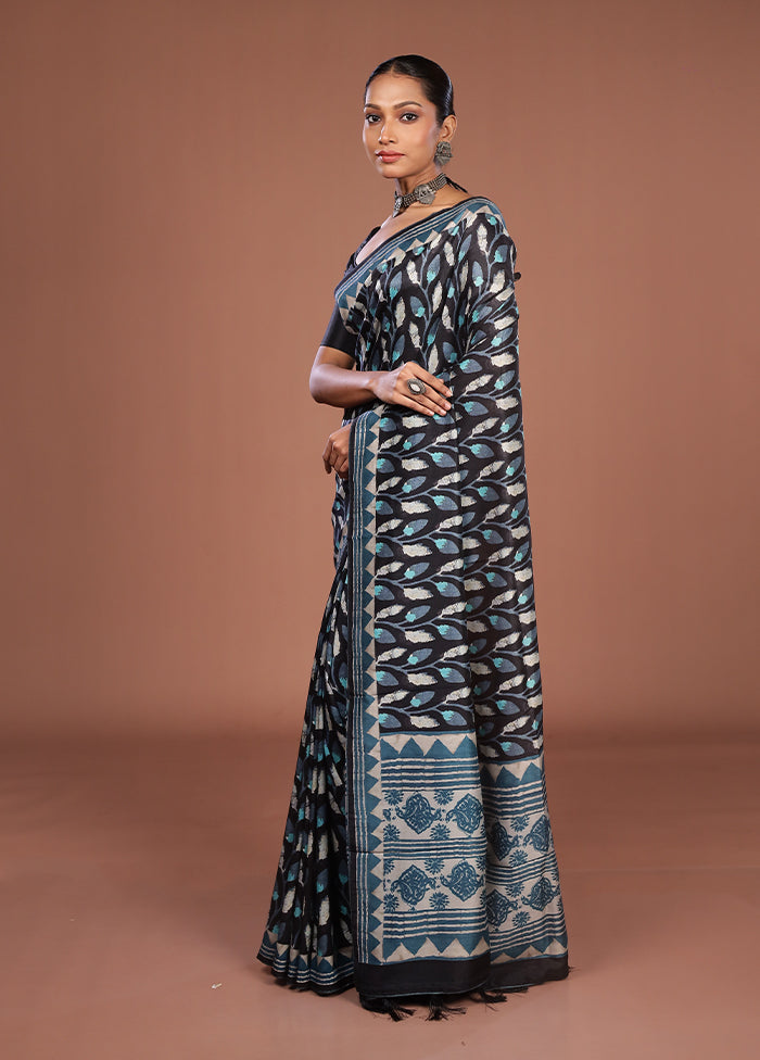 Black Tussar Silk Saree With Blouse Piece