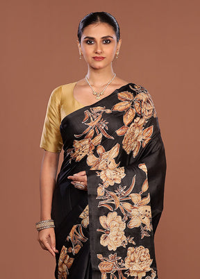 Black Tussar Silk Saree With Blouse Piece