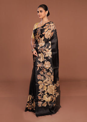 Black Tussar Silk Saree With Blouse Piece