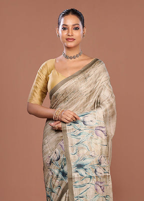 Green Tussar Silk Saree With Blouse Piece