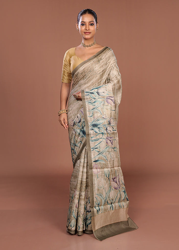 Green Tussar Silk Saree With Blouse Piece