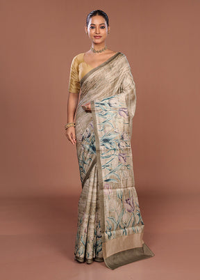 Green Tussar Silk Saree With Blouse Piece