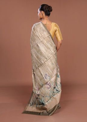 Green Tussar Silk Saree With Blouse Piece