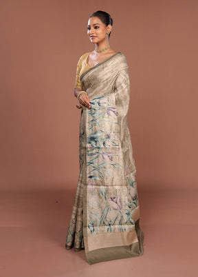 Green Tussar Silk Saree With Blouse Piece