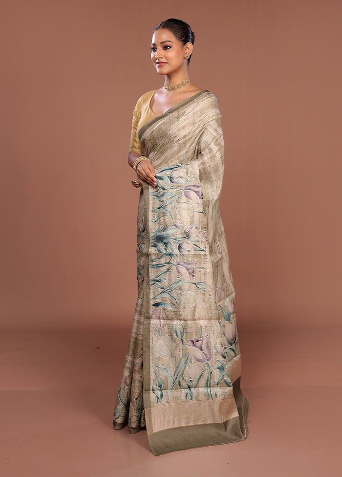 Green Tussar Silk Saree With Blouse Piece