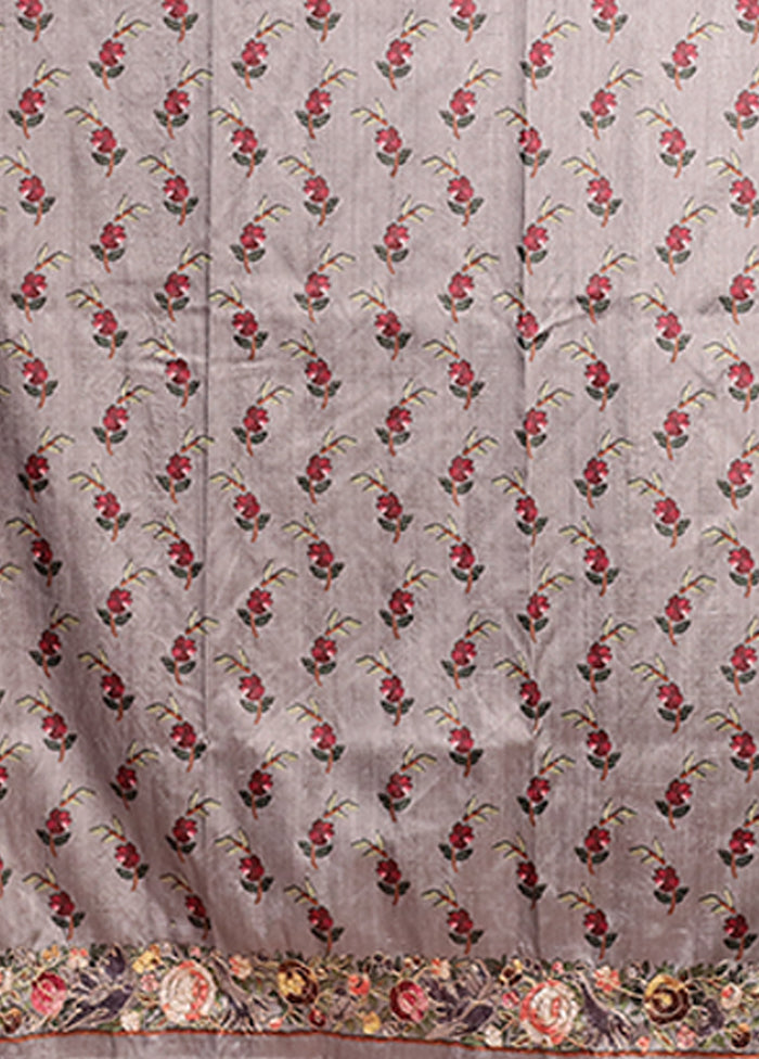 Grey Tussar Silk Saree With Blouse Piece