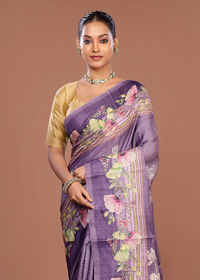 Purple Tussar Silk Saree With Blouse Piece