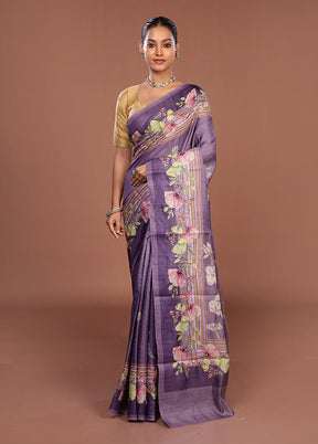 Purple Tussar Silk Saree With Blouse Piece