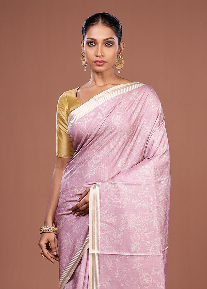 Pink Tussar Silk Saree With Blouse Piece
