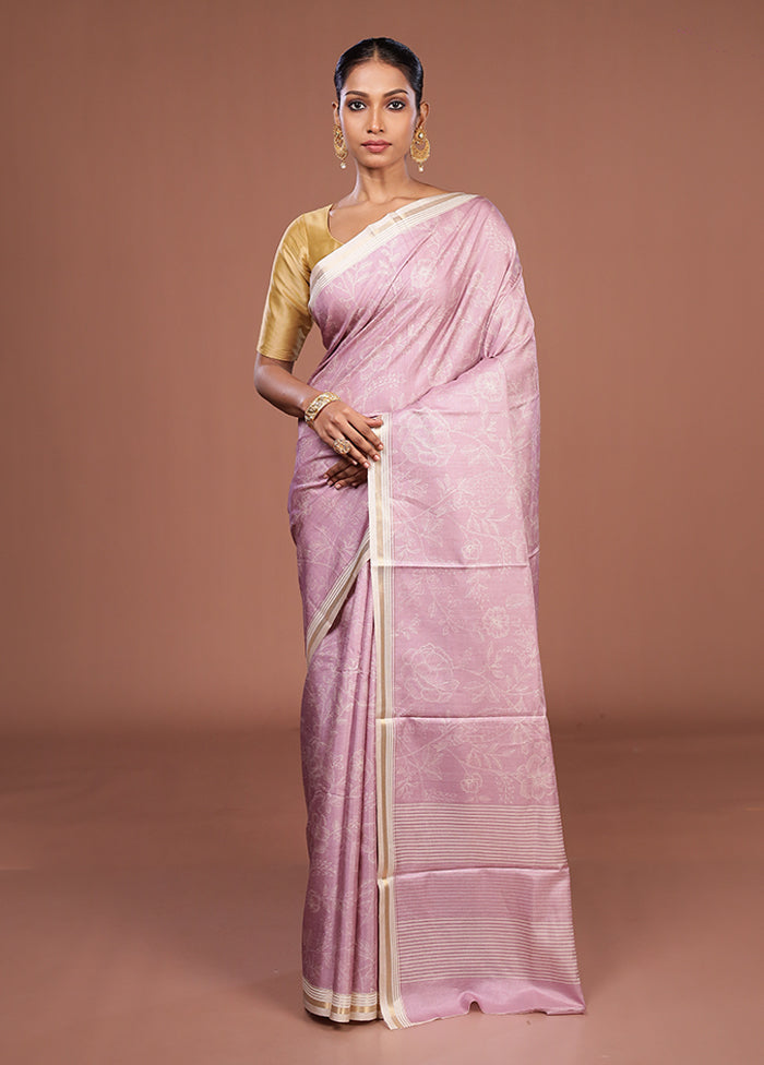 Pink Tussar Silk Saree With Blouse Piece