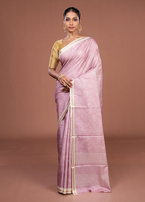 Pink Tussar Silk Saree With Blouse Piece